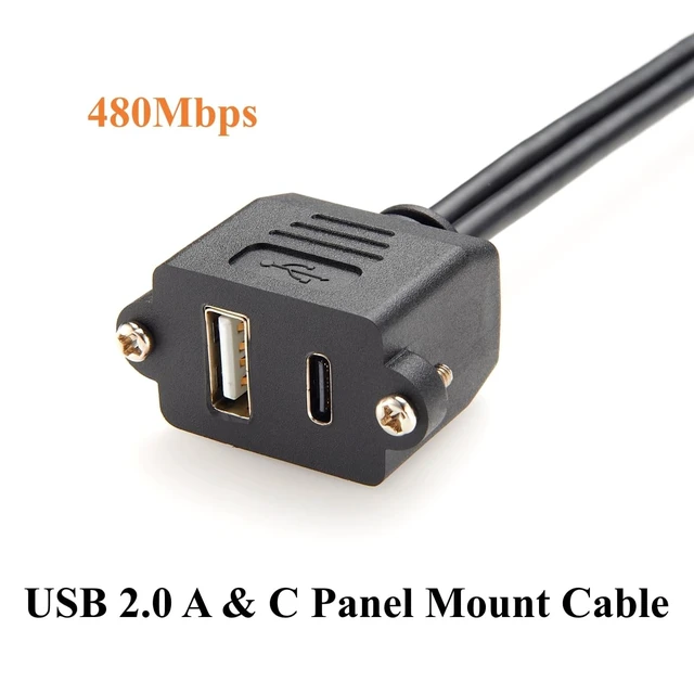 Alt view image 5 of 7 - Dual USB 2.0 A & Type C Male to Female Panel Mount Extension Cable (1FT)