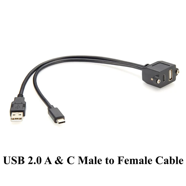 Alt view image 6 of 7 - Dual USB 2.0 A & Type C Male to Female Panel Mount Extension Cable (1FT)