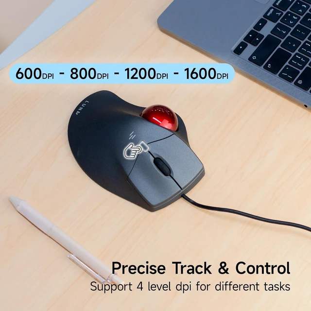 Alt view image 7 of 7 - SANWA Wired Trackball Mouse, Silent Click, Roller Ball Mice for Large Hands Programmable with Software, 40mm Ball, Thumb Control, 600-1600 DPI, Ergo Comfort, Plug & Play, Compatible Win, Mac, Chrome O