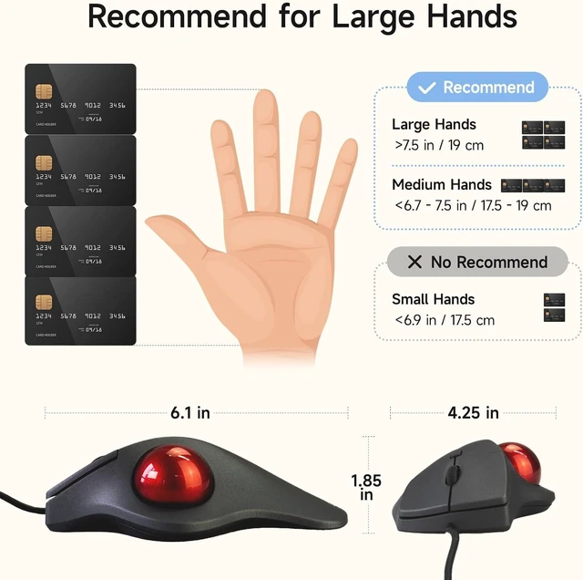Alt view image 6 of 7 - SANWA Wired Trackball Mouse, Silent Click, Roller Ball Mice for Large Hands Programmable with Software, 40mm Ball, Thumb Control, 600-1600 DPI, Ergo Comfort, Plug & Play, Compatible Win, Mac, Chrome O