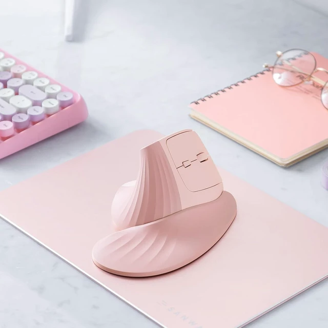 Alt view image 6 of 7 - SANWA Wireless Ergonomic Mouse for Large Hands with Wrist Rest, Pink 3 Device Switch, Silent Click, 46° Vertical Mouse, 1000-4000 DPI, 2 Bluetooth 5.4+2.4G, Compatible Win/Mac/Laptop/PC