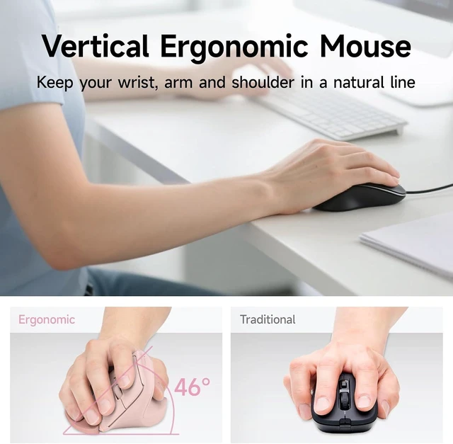 Alt view image 2 of 7 - SANWA Wireless Ergonomic Mouse for Large Hands with Wrist Rest, Pink 3 Device Switch, Silent Click, 46° Vertical Mouse, 1000-4000 DPI, 2 Bluetooth 5.4+2.4G, Compatible Win/Mac/Laptop/PC