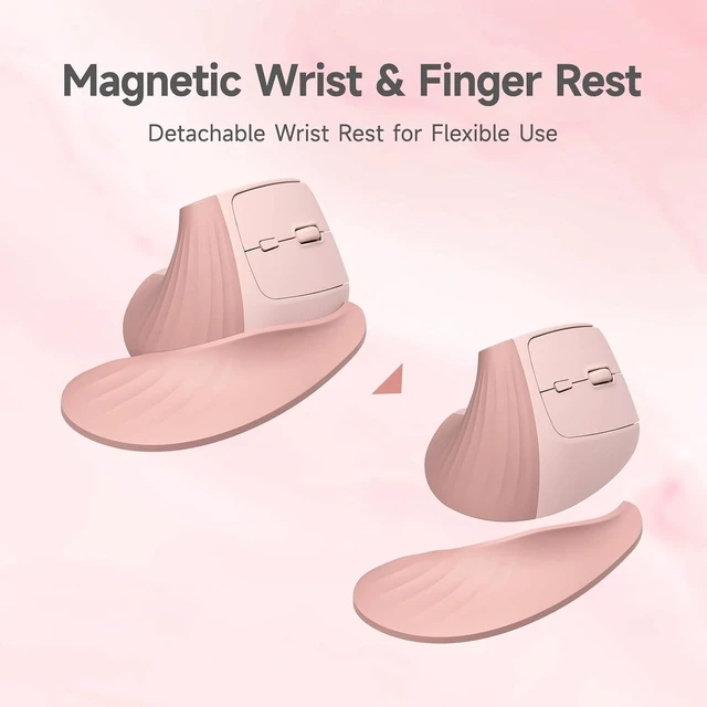 Alt view image 3 of 7 - SANWA Wireless Ergonomic Mouse for Large Hands with Wrist Rest, Pink 3 Device Switch, Silent Click, 46° Vertical Mouse, 1000-4000 DPI, 2 Bluetooth 5.4+2.4G, Compatible Win/Mac/Laptop/PC