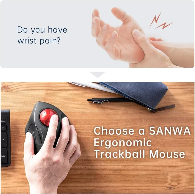 Alt view image 5 of 7 - SANWA Wired Trackball Mouse, Index Finger Roller Ball Mouse for Large Hands Silent Click, Programmable with Software, Mouse with Ball 44mm, Ergonomic, 600/800/1200/1600 DPI, Compatible Win, Mac, PC