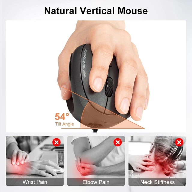 Alt view image 3 of 7 - SANWA Left Hand Ergonomic Mouse, Wired Lefty Mouse for Small & Medium Hands 1000/1600/2400/3200 DPI, Reduce Wrist Strain, Leftie USB Ergo Mice, Plug & Play, Compatible Win, Mac, Office, Home, Black
