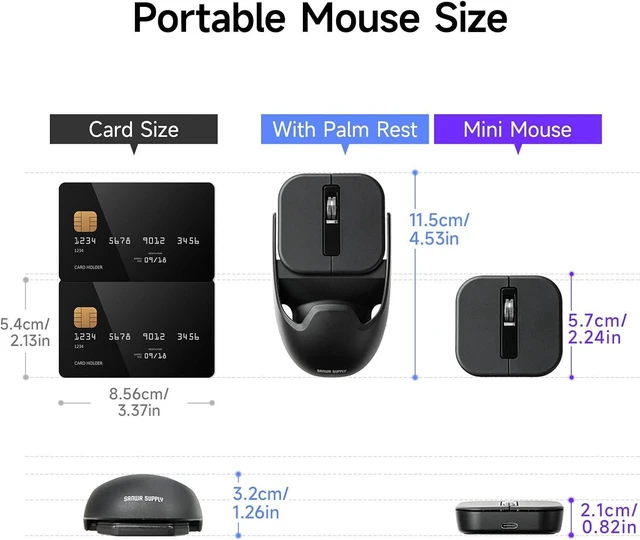 Alt view image 7 of 7 - SANWA Wireless + 2 Bluetooth Mini Mouse with Magnetic Palm Rest, 2 in 1 Portable Pocket Mouse for Laptop, 800/1200/1600 DPI, Rechargeable, Small Travel Mice for Win, Mac, Home, Office, Mobile Work