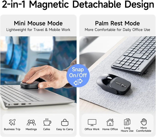 Alt view image 2 of 7 - SANWA Wireless + 2 Bluetooth Mini Mouse with Magnetic Palm Rest, 2 in 1 Portable Pocket Mouse for Laptop, 800/1200/1600 DPI, Rechargeable, Small Travel Mice for Win, Mac, Home, Office, Mobile Work