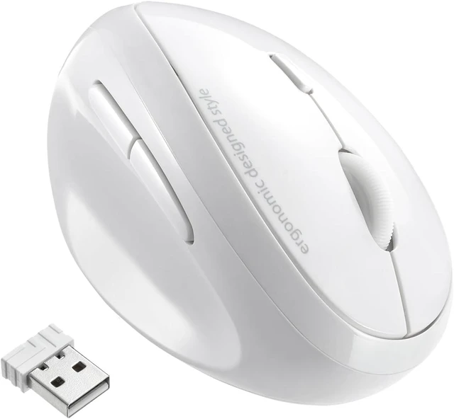 Main image of SANWA 2.4G Wireless Left Handed Mouse, Lefty Ergonomic Mouse for S & M Hand Ergo Vertical Mouse for Leftie, Comfort Grip, 800/1200/1600 DPI, Plug & Play USB Receiver, Compatible Win, Mac, PC, White