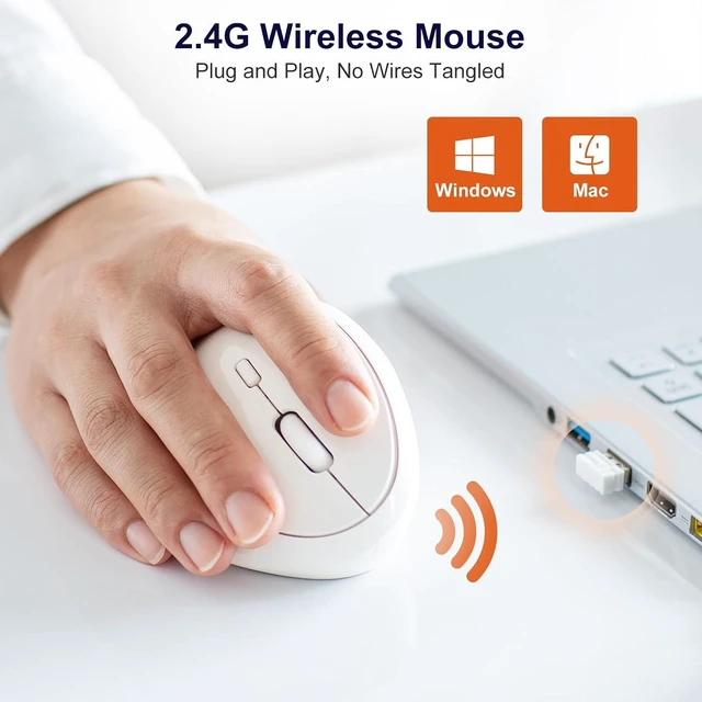 Alt view image 7 of 7 - SANWA 2.4G Wireless Ergonomic Mouse, Vertical Mice for Small-Medium Hands Cordless Ergo Mouse, 800/1200/1600 DPI, Reduce Wrist Strain, 5 Buttons, Compatible with Win, Mac, Laptop, PC, Chrome, Black