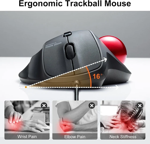 Alt view image 3 of 7 - SANWA Wired Trackball Mouse, USB-C/A Port, Silent Clicks, Programmable, Red Right-hand Thumb Control, 600-1600 DPI, Smooth Roller Ball, Wrist Relief, Plug-and-Play, Compatible Win/ Mac, Remap Software