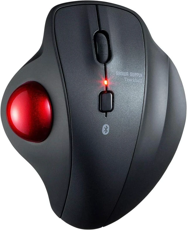 Main image of SANWA Bluetooth Trackball Mouse, Wireless Silent Click Roller Ball Mouse, Programmable with Software, 600/800/1200/1600 DPI, Precise Thumb Control, Compatible with Win, Mac, Laptop, PC - Red Ball