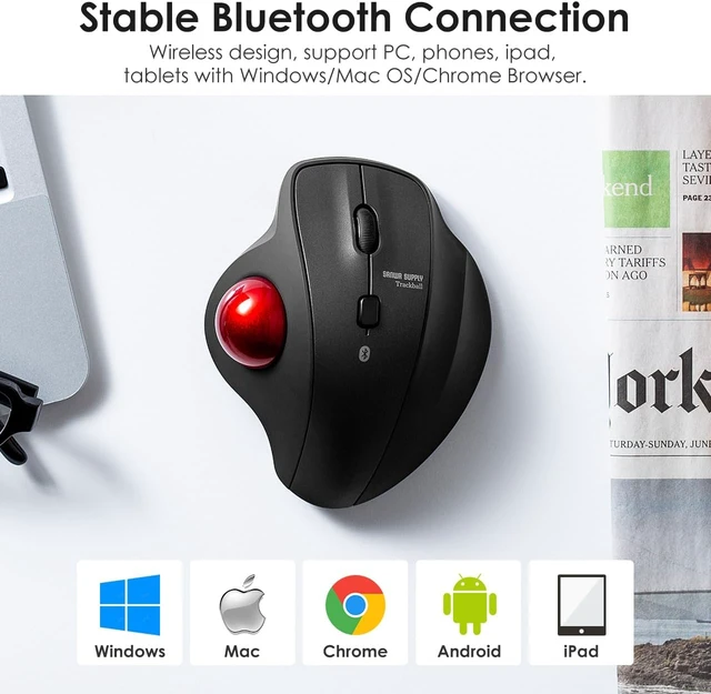 Alt view image 5 of 7 - SANWA Bluetooth Trackball Mouse, Wireless Silent Click Roller Ball Mouse, Programmable with Software, 600/800/1200/1600 DPI, Precise Thumb Control, Compatible with Win, Mac, Laptop, PC - Red Ball