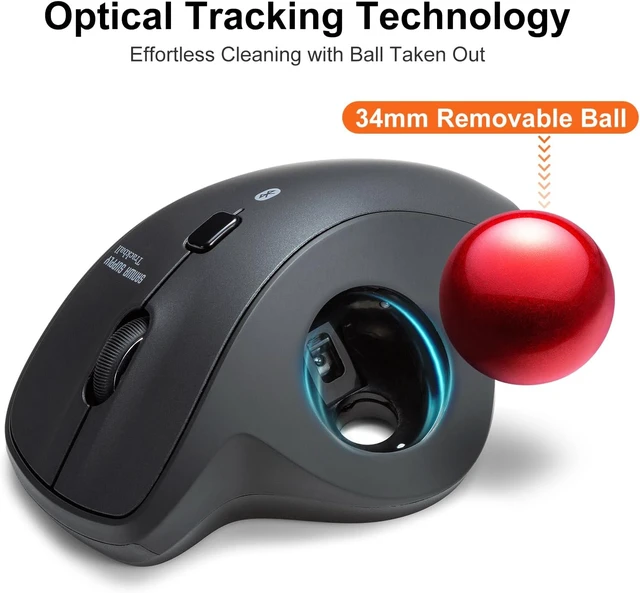 Alt view image 7 of 7 - SANWA Bluetooth Trackball Mouse, Wireless Silent Click Roller Ball Mouse, Programmable with Software, 600/800/1200/1600 DPI, Precise Thumb Control, Compatible with Win, Mac, Laptop, PC - Red Ball