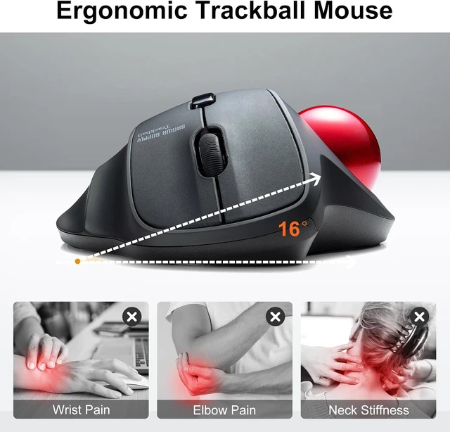 Alt view image 6 of 7 - SANWA Bluetooth Trackball Mouse, Wireless Silent Click Roller Ball Mouse, Programmable with Software, 600/800/1200/1600 DPI, Precise Thumb Control, Compatible with Win, Mac, Laptop, PC - Red Ball