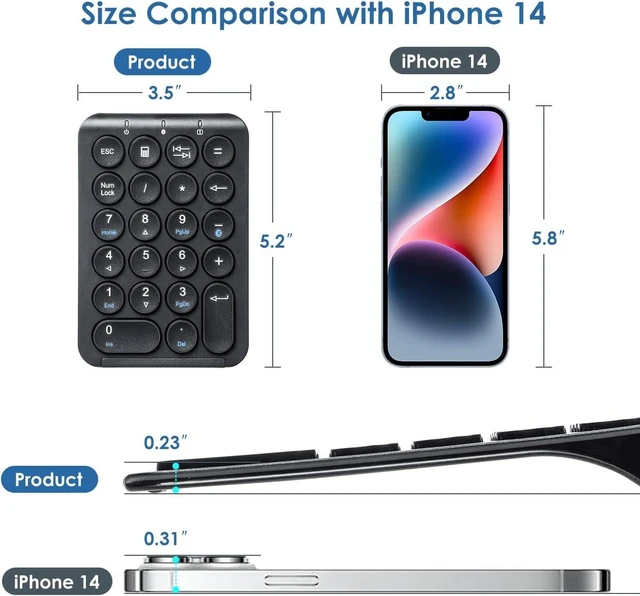 Alt view image 4 of 7 - SANWA Bluetooth Numeric Keypad, 22-Key Portable Numpad for Laptop, Black Rechargeable, Wireless Ten Key, Slim Tilt Design, Shortcuts, Financial Data Accounting Numpad, for Win, Mac, PC, Android, iOS