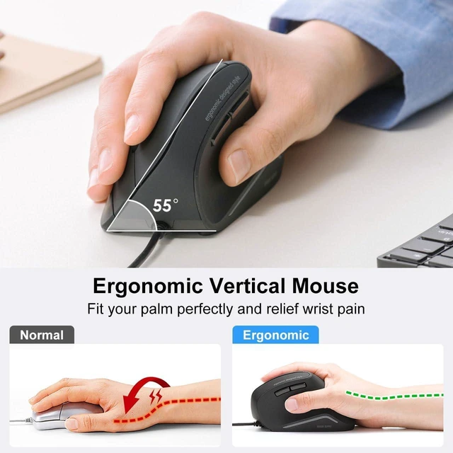 Alt view image 2 of 7 - SANWA Wired Ergonomic Vertical Mouse, Silent Click & Remap with Software 3 Programmable Buttons, Optical USB Mouse, 1000/1600 DPI, Wrist Relief, 55° Natural Comfort, Compatible Win/Mac/Laptop/PC