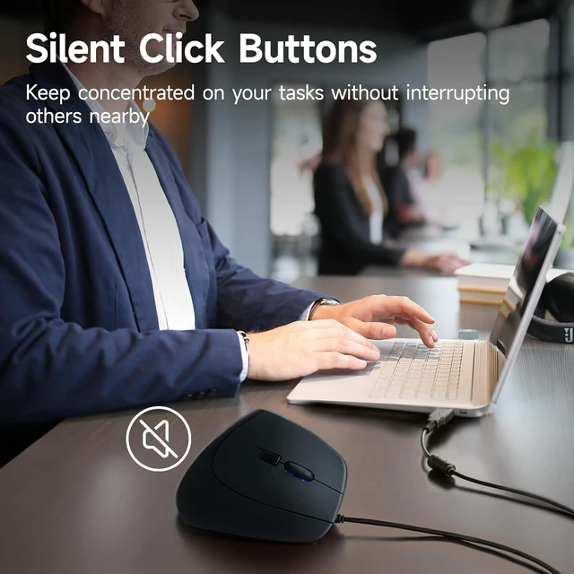 Alt view image 3 of 7 - SANWA Wired Ergonomic Vertical Mouse, Silent Click & Remap with Software 3 Programmable Buttons, Optical USB Mouse, 1000/1600 DPI, Wrist Relief, 55° Natural Comfort, Compatible Win/Mac/Laptop/PC