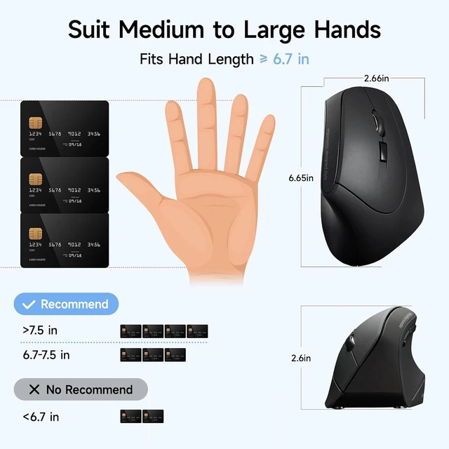 Alt view image 6 of 7 - SANWA 2.4G Wireless Ergonomic Mouse, Silent Click Vertical Mouse, Black Programmable Buttons with Software, 800-1600 DPI, Cordless Ergo Mouse for Medium-Large Hands, Compatible Win, Mac, Laptop, PC