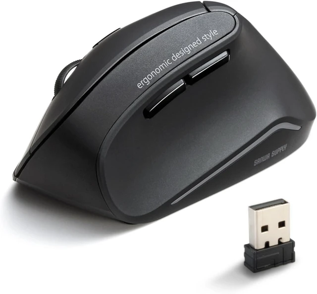 Main image of SANWA 2.4G Wireless Ergonomic Mouse, Silent Click Vertical Mouse, Black Programmable Buttons with Software, 800-1600 DPI, Cordless Ergo Mouse for Medium-Large Hands, Compatible Win, Mac, Laptop, PC