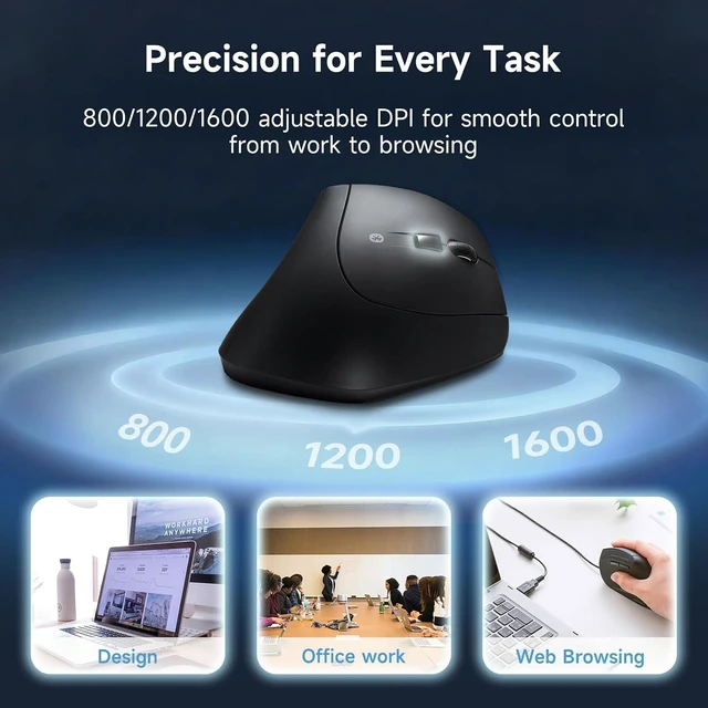 Alt view image 5 of 7 - SANWA 2.4G Wireless Ergonomic Mouse, Silent Click Vertical Mouse, Black Programmable Buttons with Software, 800-1600 DPI, Cordless Ergo Mouse for Medium-Large Hands, Compatible Win, Mac, Laptop, PC