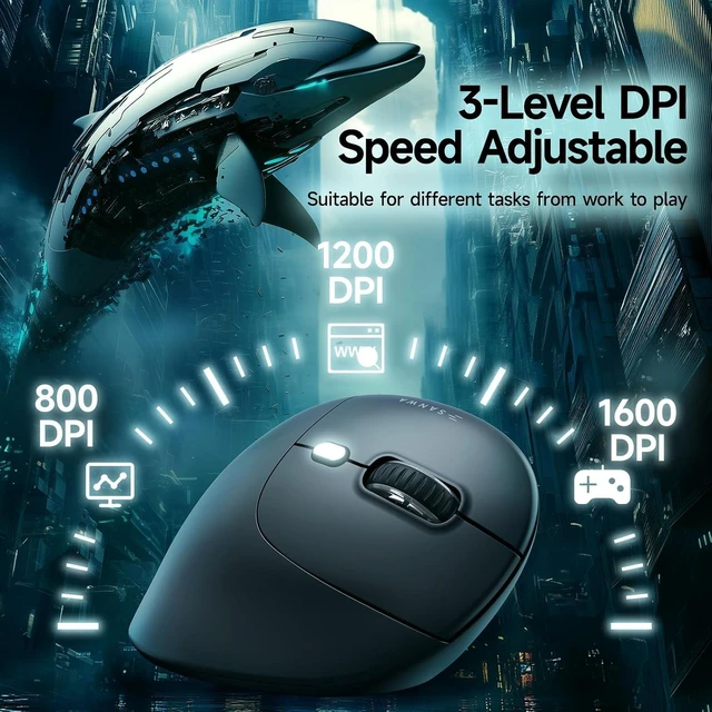 Alt view image 5 of 7 - SANWA Vertical Ergonomic Mouse, 3-Device Wireless Ergo Mice, Silent Click 57°Natural Comfort, 2 Bluetooth 5.0 + 2.4G USB Receiver, for Medium-Large Hands, Programmable with Software, 800-1600 DPI