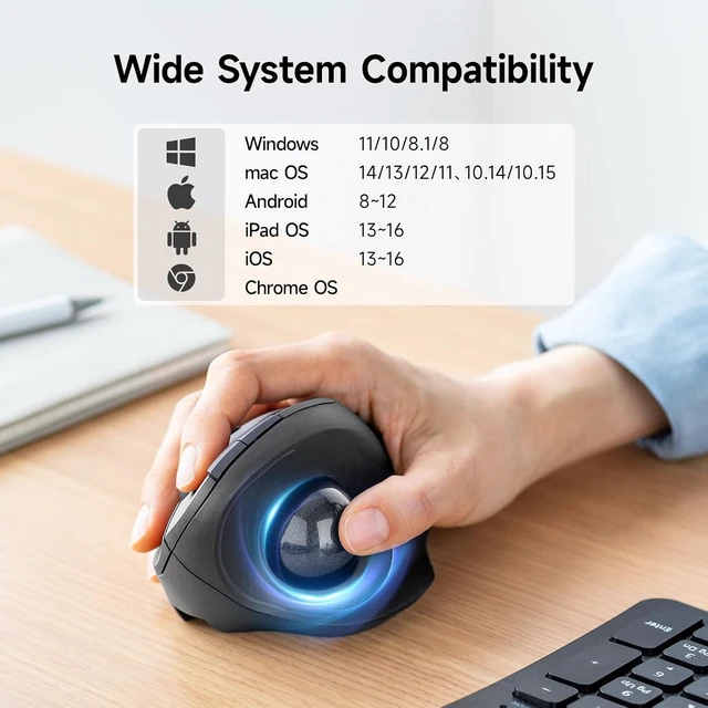 Alt view image 7 of 7 - SANWA 2-Device Wireless Trackball + Purple 34mm Replacement Ball Set, Programmable & Silent Click Vertical Mice, Compatible with Mac, Windows, Laptop, Android, PC
