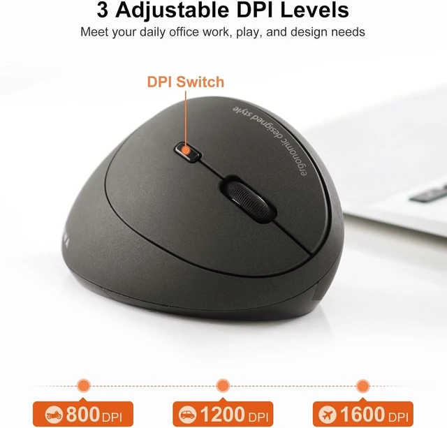 Alt view image 4 of 7 - SANWA 2pcs 2.4G Wireless Ergonomic Mouse, Vertical Optical Ergo Mouse for Small Medium Hands, Pain Relief Cordless Mice, 800/1200/1600 DPI, Compatible Mac, Windows, PC, Desktop, Black + White Color