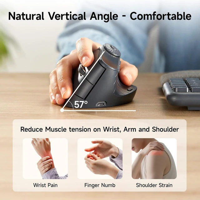 Alt view image 3 of 7 - SANWA 2-DP Ergo Mouse with LED Screen + Wireless Trackball Mouse Set, Vertical Mouse Knob Control, Programmable Buttons, Silent Ergonomic Roller Ball Mice, Compatible with Mac, Windows, Laptop, Androi