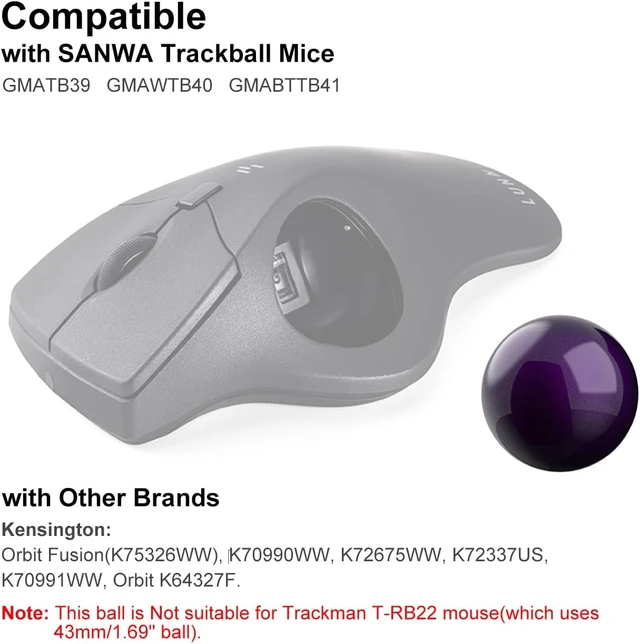 Alt view image 6 of 7 - SANWA 2PCS 40mm/1.57in Trackball Replacement Ball for GMAWTB40, GMABTTB41, GMATB39, Kensington Orbit Fusion, and Other Compatible Trackball Mice, Glossy Red + Purple