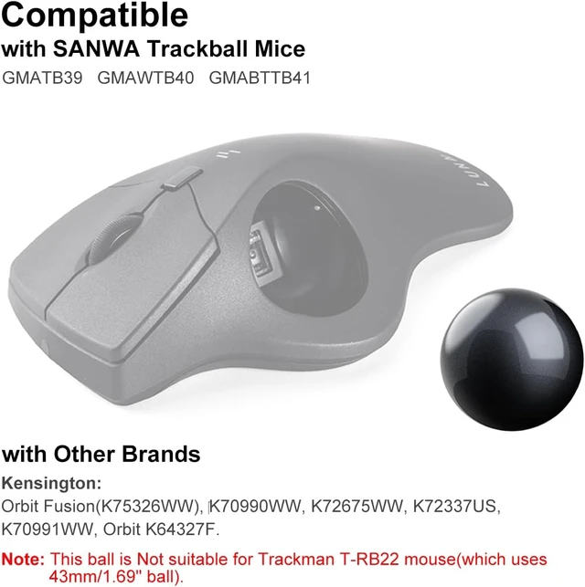 Alt view image 6 of 7 - SANWA 2PCS 40mm/1.57in Trackball Replacement Ball for GMAWTB40, GMABTTB41, GMATB39, Kensington Orbit Fusion, and Other Compatible Trackball Mice, Glossy Red + Purple Red + Black