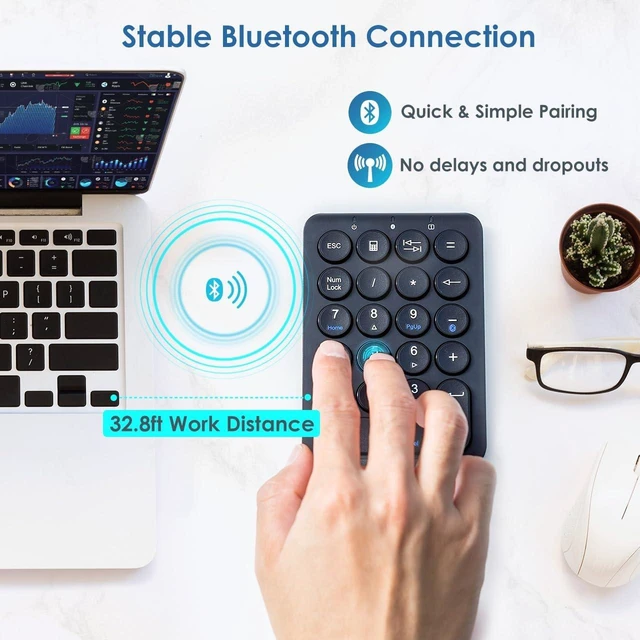 Alt view image 6 of 7 - SANWA Tb130 Bluetooth Trackball Mouse + Numeric Keypad Combo, Silent Click Roller Ball Mice, 4 DPI Adjustable, Rechargeable Wireless Ten Key Portable, Compatible with MacBook, Windows, Laptop, iOS