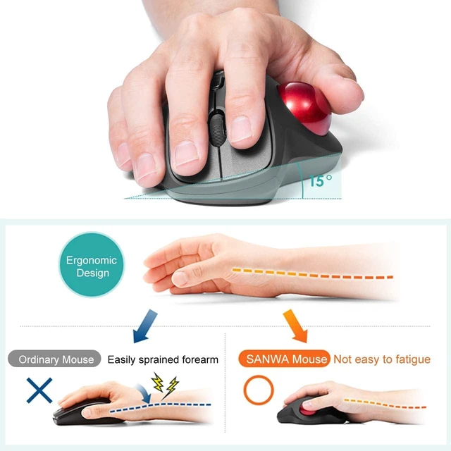 Alt view image 5 of 7 - SANWA Tb130 Bluetooth Trackball Mouse + Numeric Keypad Combo, Silent Click Roller Ball Mice, 4 DPI Adjustable, Rechargeable Wireless Ten Key Portable, Compatible with MacBook, Windows, Laptop, iOS