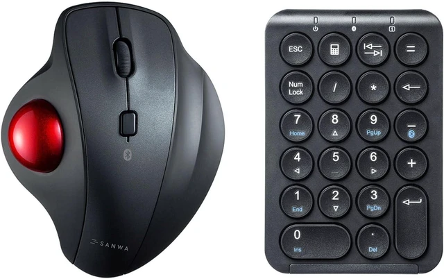 Main image of SANWA Tb130 Bluetooth Trackball Mouse + Numeric Keypad Combo, Silent Click Roller Ball Mice, 4 DPI Adjustable, Rechargeable Wireless Ten Key Portable, Compatible with MacBook, Windows, Laptop, iOS
