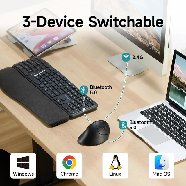 Alt view image 3 of 7 - SANWA 3-Device Ergonomic Vertical Mouse + Bluetooth Numeric Keypad Set, Silent Click & Programmable Ergo Mice for Medium Large Hands, Portable Ten Key Number Pad, Compatible with Mac, Windows, Laptop