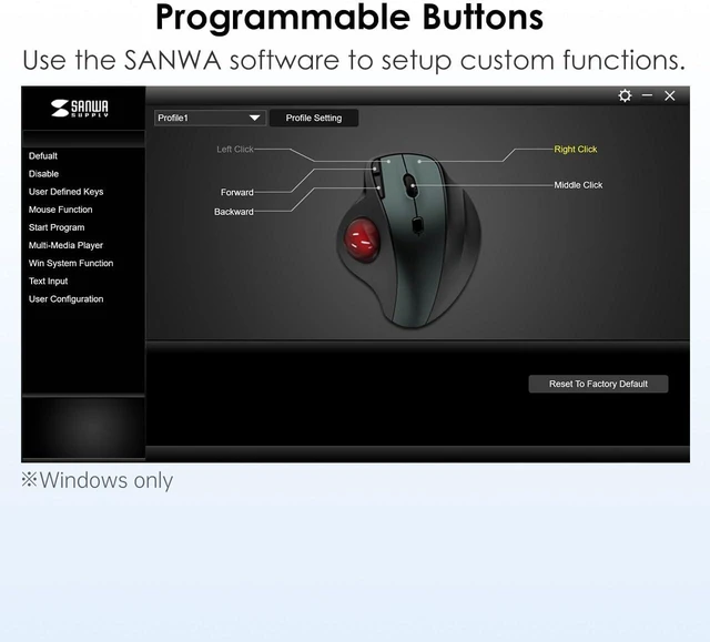 Alt view image 6 of 7 - SANWA 2.4G Wireless Trackball Mouse + 34mm Silver Replacement Ball Bundle USB-A & C Receiver, Silent Click, Programmable with Software, for M<-L Hands, Glossy Craft, Compatible with Mac, Laptop, Win