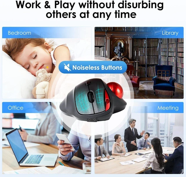 Alt view image 4 of 7 - SANWA 2.4G Wireless Trackball Mouse + 34mm Silver Replacement Ball Bundle USB-A & C Receiver, Silent Click, Programmable with Software, for M<-L Hands, Glossy Craft, Compatible with Mac, Laptop, Win