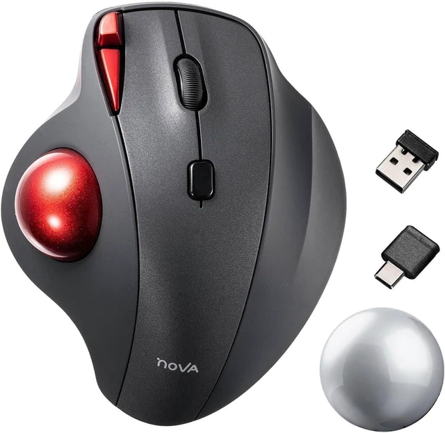 Main image of SANWA 2.4G Wireless Trackball Mouse + 34mm Silver Replacement Ball Bundle USB-A & C Receiver, Silent Click, Programmable with Software, for M<-L Hands, Glossy Craft, Compatible with Mac, Laptop, Win