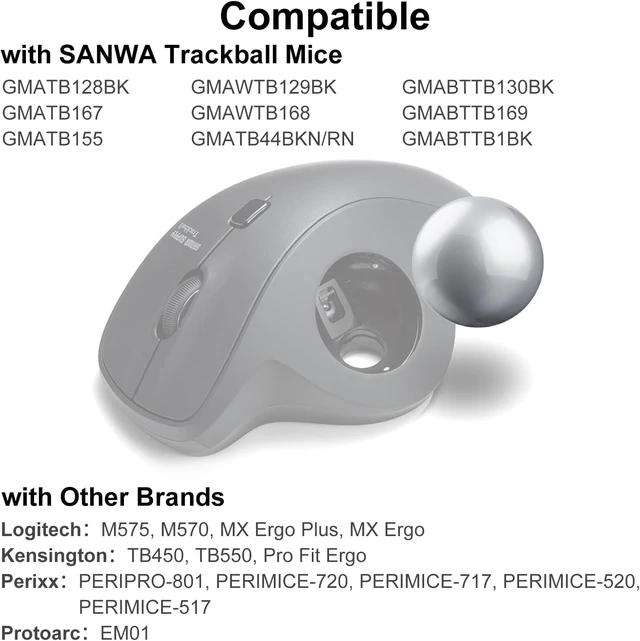 Alt view image 7 of 7 - SANWA Wired Trackball Mouse with Tilt Scroll + 34mm Silver Replacement Ball GMATB44RN Rollerball Mice, 400/800/1200/1600 DPI, Glossy Craft, Compatible with Mac, Laptop, Windows, Chrome OS
