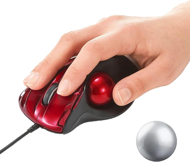 Main image of SANWA Wired Trackball Mouse with Tilt Scroll + 34mm Silver Replacement Ball GMATB44RN Rollerball Mice, 400/800/1200/1600 DPI, Glossy Craft, Compatible with Mac, Laptop, Windows, Chrome OS