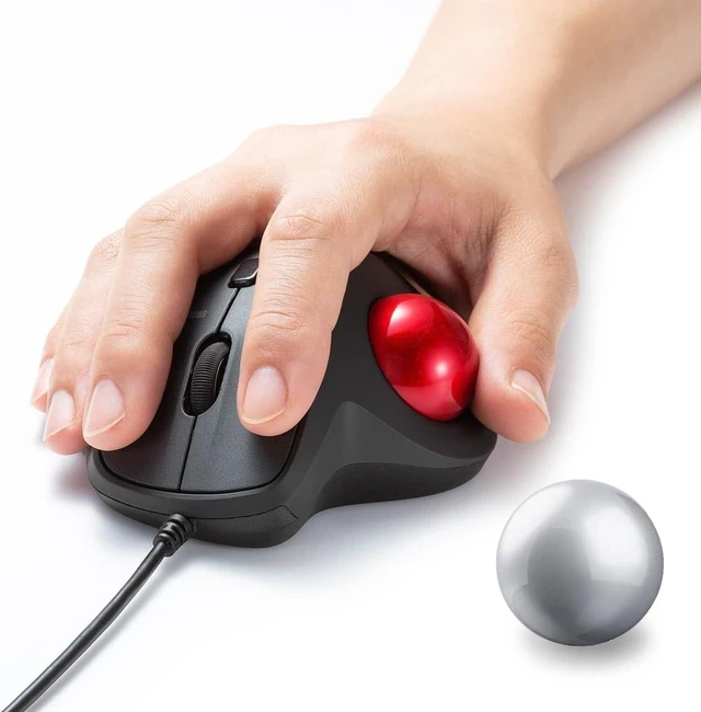 Main image of SANWA Wired Trackball Mouse + 34mm Silver Replacement Ball, USB-C/A Port
Red Thumb Ball Mouse, Silent Click, 600-1600 DPI, Programmable Buttons, Glossy Craft, Compatible with Mac, Laptop, Windows