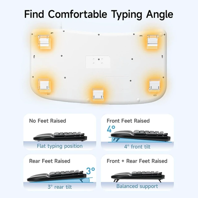 Alt view image 6 of 7 - SANWA Wired Ergonomic Keyboard + 2.4G Wireless Vertical Mouse Combo, White Curved Wave Keyboard with Cushioned Wrist Rest, USB-A & C Port, Vertical Mouse for Small & Medium Hand, for Win Mac PC Laptop