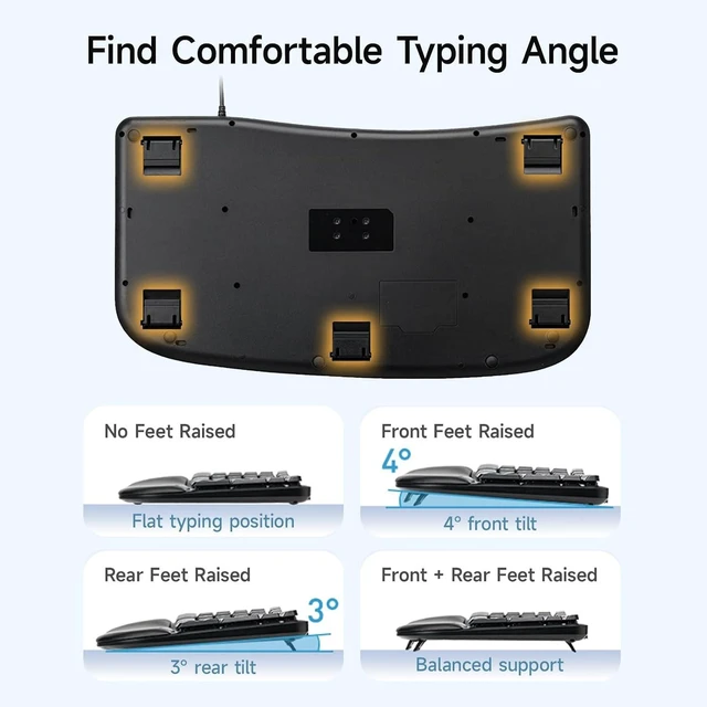 Alt view image 6 of 7 - SANWA Wired Ergonomic Keyboard + 2.4G Wireless Vertical Mouse Combo, Black
Curved Wave Keyboard with Cushioned Wrist Rest, USB-A & C Port, Vertical Mouse for Small & Medium Hand, for Win Mac PC Laptop