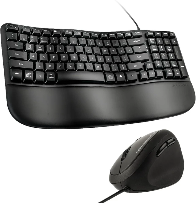 Main image of SANWA Wired Ergonomic Keyboard and Mouse Combo, ERG10W+ERG16W, Black
Curved Wave Keyboard with Cushioned Wrist Rest, USB-A & C Port, Vertical Mouse for Small & Medium Hand, for Win Mac PC Laptop