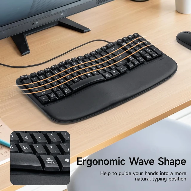 Alt view image 2 of 7 - SANWA Wired Ergonomic Keyboard + Silent 2.4G Wireless Vertical Mouse Combo
Curved Wave Keyboard with Cushioned Wrist Rest, USB-A & C Port, Programmable Ergo Mouse for M & L Hand, Windows Mac PC Laptop