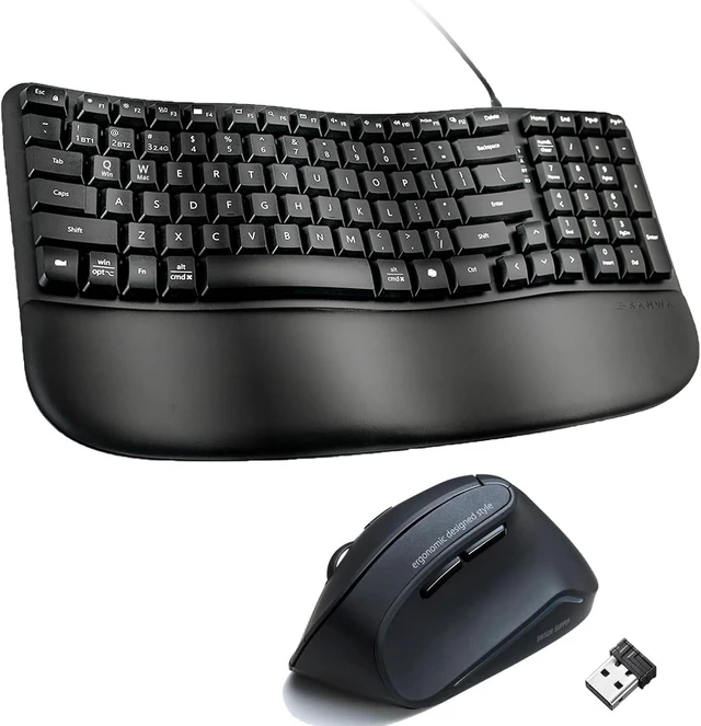 Main image of SANWA Wired Ergonomic Keyboard + Silent 2.4G Wireless Vertical Mouse Combo
Curved Wave Keyboard with Cushioned Wrist Rest, USB-A & C Port, Programmable Ergo Mouse for M & L Hand, Windows Mac PC Laptop