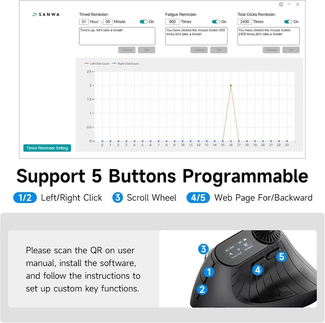 Alt view image 5 of 7 - SANWA Ergonomic Mouse with LED Screen + Bluetooth Numeric Keypad, Vertical Mice Knob Control, 5 Programmable Buttons, Wireless Ten Key Number Pad, Compatible with Mac, Windows, Android, iOS, PC