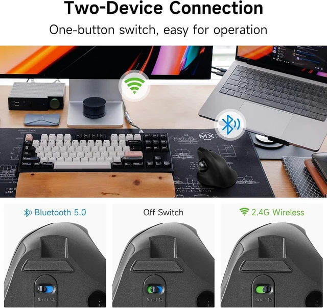 Alt view image 5 of 7 - SANWA 190BK 3-Device Wireless Trackball Mouse + Bluetooth Numeric Keypad Set, Programmable Silent Buttons Roller Mouse, 22-Key Portable Financial Accounting Numpad, Compatible with Mac, Laptop, PC, Wi
