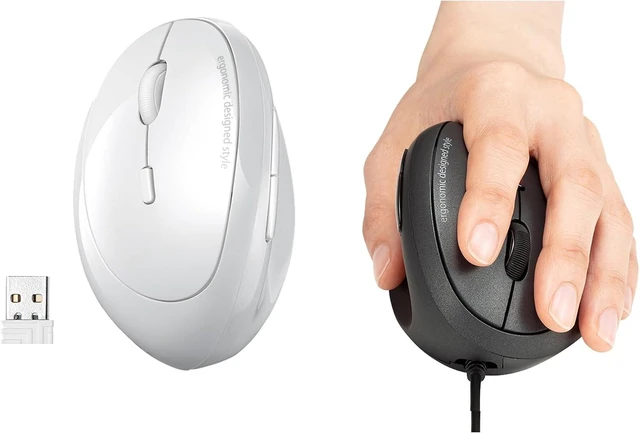 Main image of SANWA 16L Wired Left-Hand Ergo Mouse + 17WL Wireless Left-Hand Ergo Mouse, Optical Vertical Mice for Small Medium Hands, Reduce Wrist Strain, Compatible with Laptop, Desktop, Windows, Mac