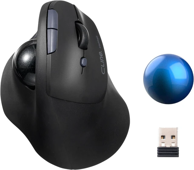 Main image of SANWA 2-Device Wireless Trackball + Blue 34mm Replacement Ball Set, Programmable & Silent Click Vertical Mice, Compatible with Mac, Windows, Laptop, Android, PC