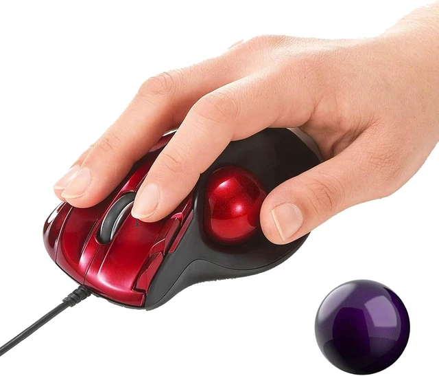 Main image of SANWA Wired Trackball Mouse GMATB44RN + Purple 34mm Trackball Replacement Ball Set, Computer Rollerball Mice, 400/800/1200/1600 DPI, Compatible MacBook, Laptop, Windows, macOS, Chrome OS
